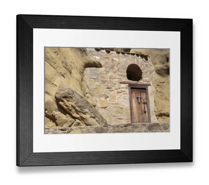 Framed Print : Georgia, Kakheti. A building built into a rockface at the David Gareja Monastery