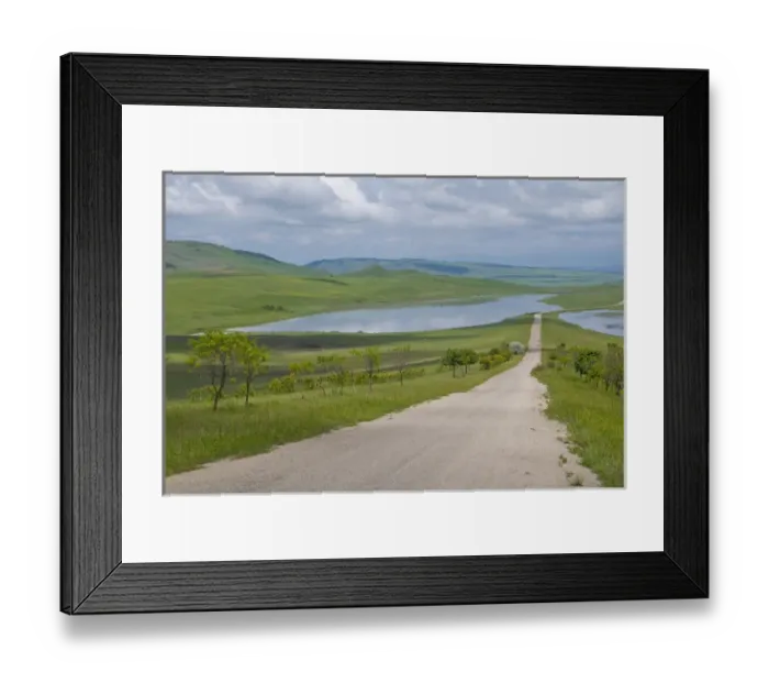 Framed Print : Country road leading through meadows, Davit Gareja, Georgia, Caucasus