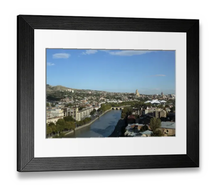Framed Print : Georgia, Tbilisi. A view from above of downtown Tbilisi and the Mtkvari river, with