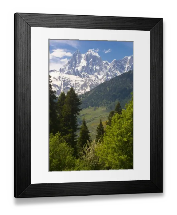 Framed Print : Wonderful mountain scenery of Svanetia with Mount Ushba in the background, Georgia Framed Print : Wonderful mountain scenery of Svanetia with Mount Ushba in the background, Georgia