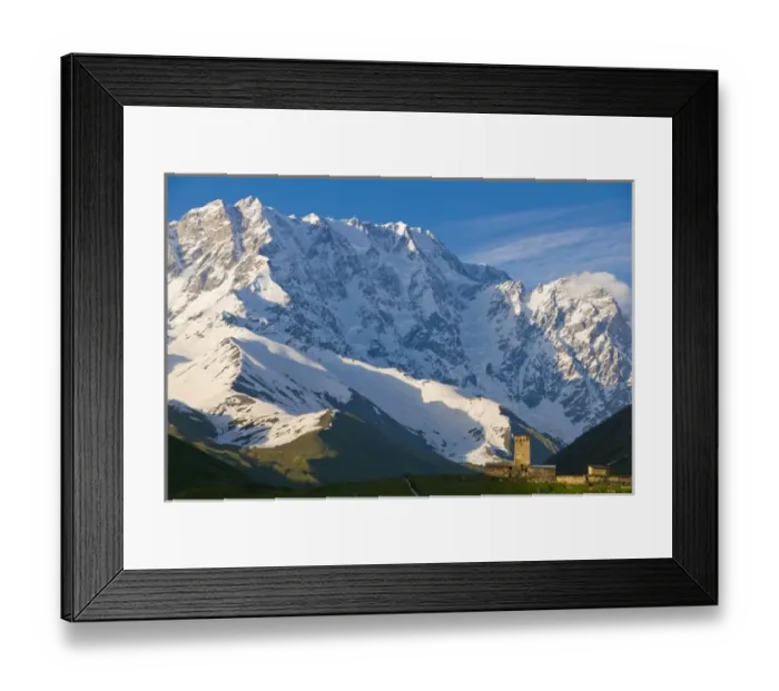 Framed Print : Fortified village of Ushguli, Svanetia, UNESCO World Heritage Site, in background Mount Shkhara