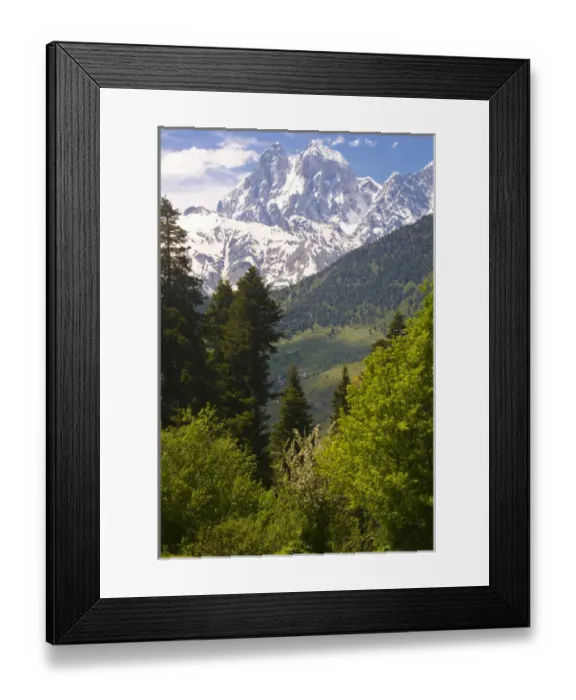 Framed Print : Wonderful mountain scenery of Svanetia with Mount Ushba in the background, Georgia Framed Print : Wonderful mountain scenery of Svanetia with Mount Ushba in the background, Georgia