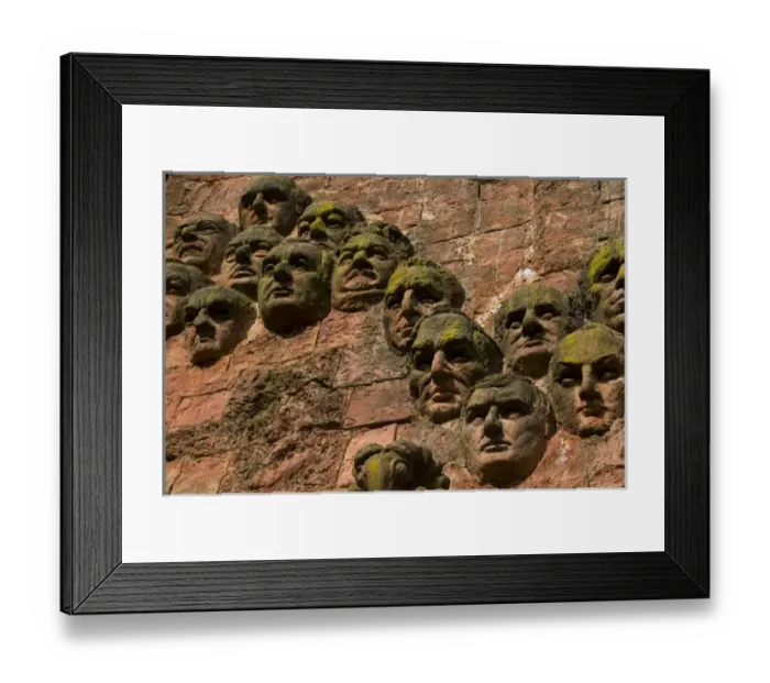 Framed Print : Close-up of Faces on Facade of Market Building in Central Kutaisi, Georgia Framed Print : Close-up of Faces on Facade of Market Building in Central Kutaisi, Georgia