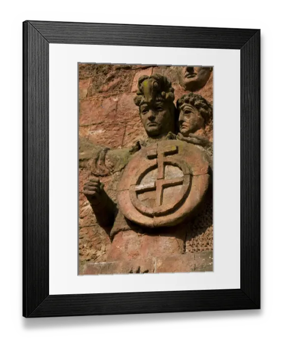 Framed Print : Close-up of Faces on Facade of Market Building in Central Kutaisi, Georgia
