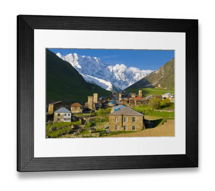 Framed Print : Fortified village of Ushguli, Svanetia, UNESCO World Heritage Site, in background Mount Shkhara