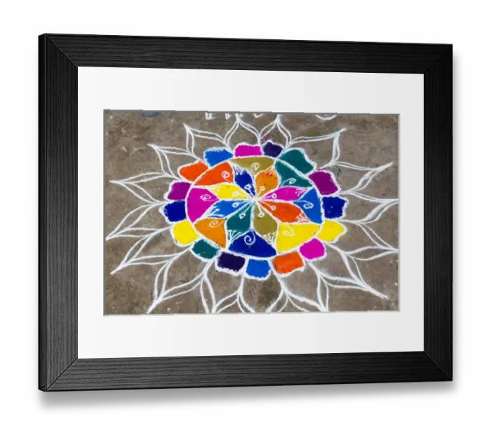 Framed Print : Rangoli design (or Kolam or Muggu) on street to welcome hindu deities, Pondicherry (Puducherry) Framed Print : Rangoli design (or Kolam or Muggu) on street to welcome hindu deities, Pondicherry (Puducherry)