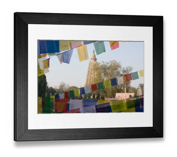 Framed Print : Bodh Gaya Temple with prayer flags. Bihar, India Framed Print : Bodh Gaya Temple with prayer flags. Bihar, India