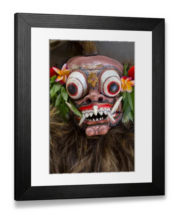Framed Print : Asia, Indonesia, Bali. Barong ceremonial performance mask decorated with red Hybiscus Framed Print : Asia, Indonesia, Bali. Barong ceremonial performance mask decorated with red Hybiscus