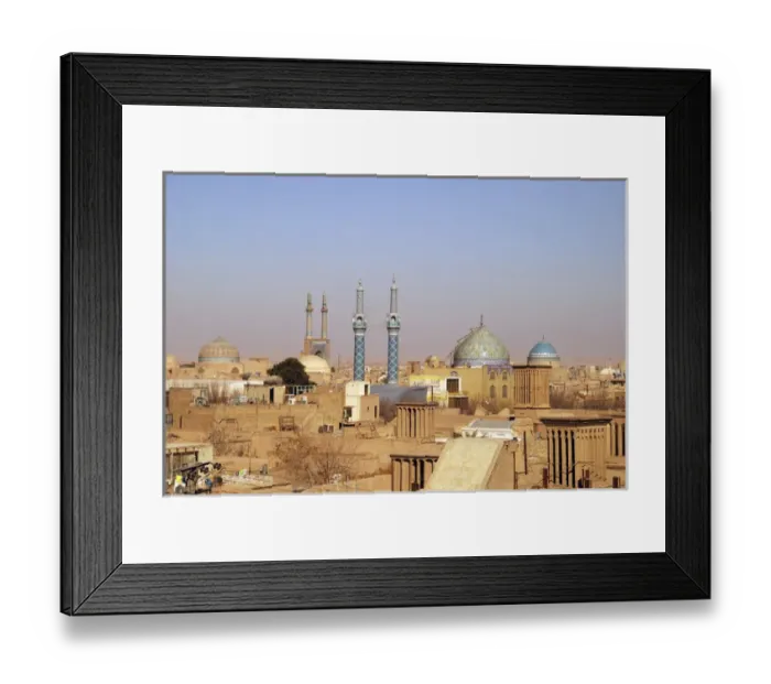 Framed Print : Iran, Yazd, Aerial View of the city with its mosques, domes, minarets and windtowers Framed Print : Iran, Yazd, Aerial View of the city with its mosques, domes, minarets and windtowers