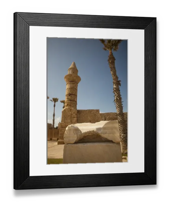 Framed Print : Archeological finds and a restored tower grace the waterfront of ancient Caesarea, Israel Framed Print : Archeological finds and a restored tower grace the waterfront of ancient Caesarea, Israel