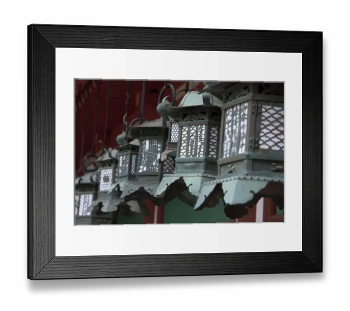 Framed Print : Smaller metal and gold lanterns are representations of their ancient stone siblings Framed Print : Smaller metal and gold lanterns are representations of their ancient stone siblings