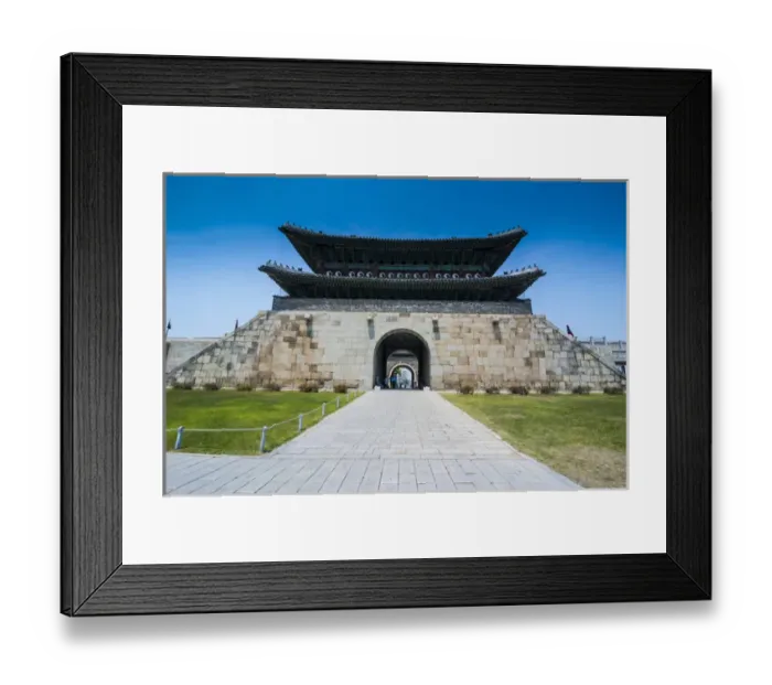 Framed Print : Huge stone walls around the Unesco world heritage sight the fortress of Suwon, South Framed Print : Huge stone walls around the Unesco world heritage sight the fortress of Suwon, South