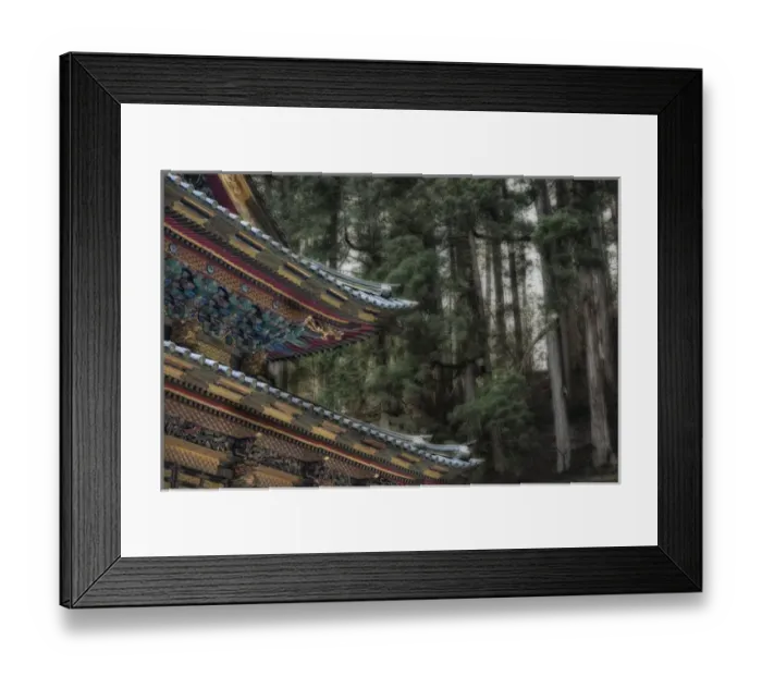 Framed Print : Decorative Japanese Temple roof against background of trees Framed Print : Decorative Japanese Temple roof against background of trees