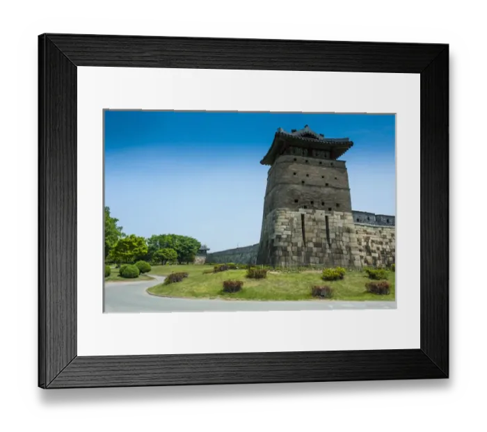 Framed Print : Huge stone walls around the Unesco world heritage sight the fortress of Suwon, South Framed Print : Huge stone walls around the Unesco world heritage sight the fortress of Suwon, South