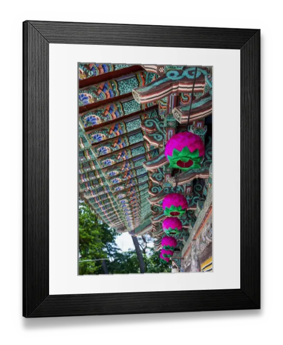 Framed Print : Coloured wooden roof in the Bulguksa temple, Unesco world heritage sight Gyeongju