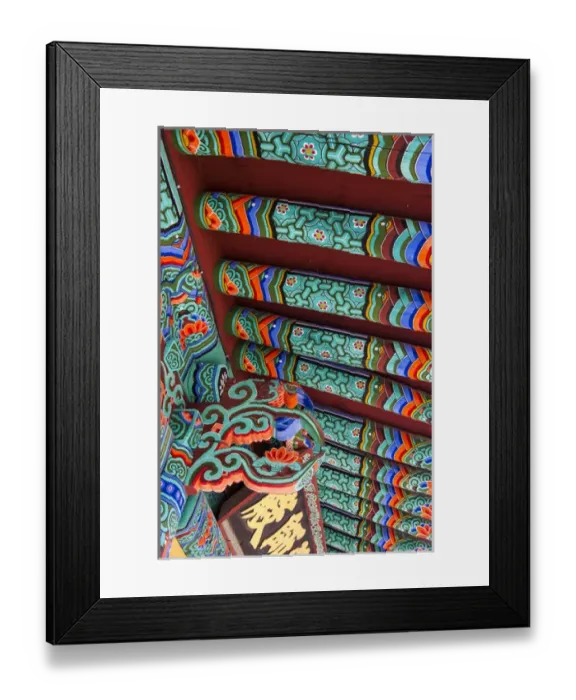 Framed Print : Colourful painted ceiling, Beopjusa Temple Complex, South Korea