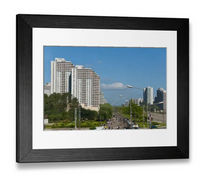 Framed Print : Huge communist appartment blocks on empty streets, Pyongyang, North Korea Framed Print : Huge communist appartment blocks on empty streets, Pyongyang, North Korea