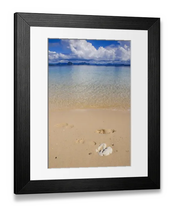 Framed Print : Sandy beach and clear waters in the Bacuit archipelago, Palawan, Philippines