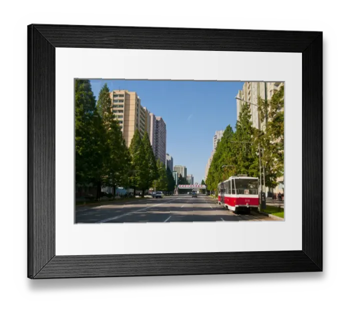 Framed Print : Huge communist appartment blocks on empty streets, Pyongyang, North Korea