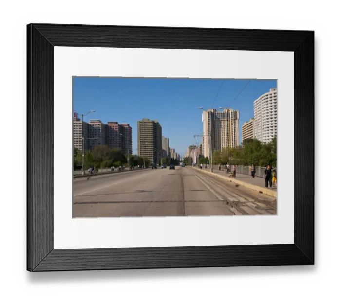 Framed Print : Huge communist appartment blocks on empty streets, Pyongyang, North Korea