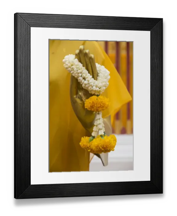 Framed Print : Thailand, Chiang Mai Province, Wat Phra That Doi Suthep. Buddha statue hand close-up with marigold Framed Print : Thailand, Chiang Mai Province, Wat Phra That Doi Suthep. Buddha statue hand close-up with marigold