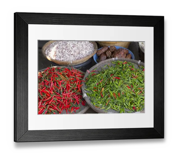 Framed Print : Thailand, Chiang Mai. Thai street vendor of green and red Chilis Framed Print : Thailand, Chiang Mai. Thai street vendor of green and red Chilis