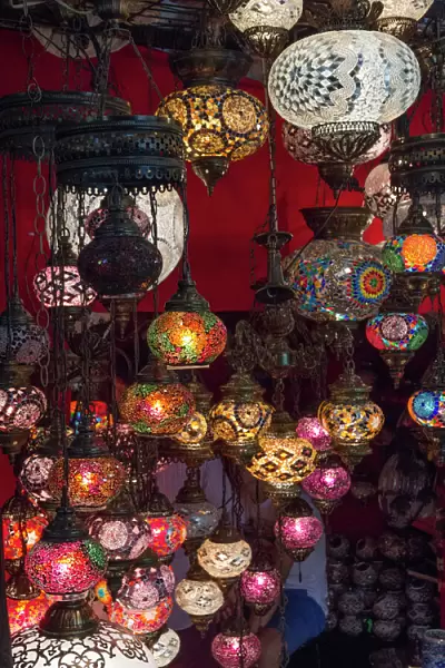 Asia, Turkey, Istanbul. Lighting store, featuring mosaic glass lamps in the Grand Bazaar (Turkish