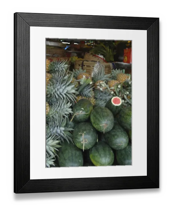 Framed Print : Asia, Vietnam. Watermelons and pineapples for sale at a local market, Can Tho Framed Print : Asia, Vietnam. Watermelons and pineapples for sale at a local market, Can Tho