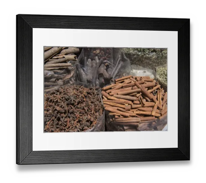 Framed Print : United Arab Emirates, Dubai, Deira district, Spice Souk. Bags of dried spices for sale