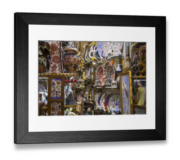 Framed Print : Asia, Turkey, Istanbul, Pottery shop in the Grand Bazaar (Turkish: Kapalancarsan