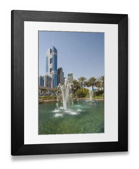 Framed Print : Fountain and downtown skyline of Dubai, United Arab Emirates (UAE) Framed Print : Fountain and downtown skyline of Dubai, United Arab Emirates (UAE)
