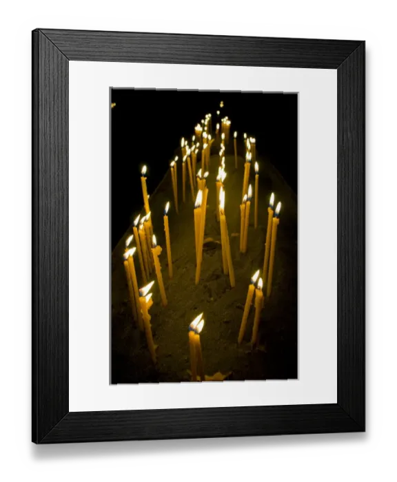 Framed Print : Candles burning in the Armenian orthodox church at Geghard monastery near Garni