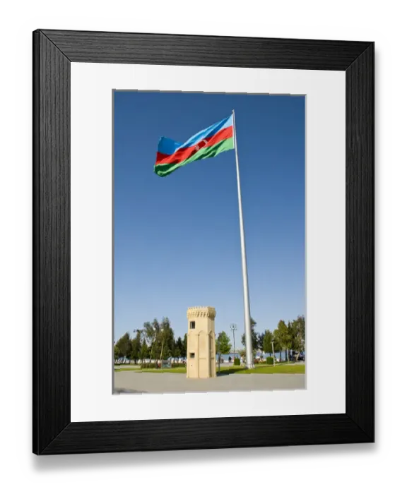 Framed Print : National Flag blowing in wind, Baku, Azerbaijan Framed Print : National Flag blowing in wind, Baku, Azerbaijan