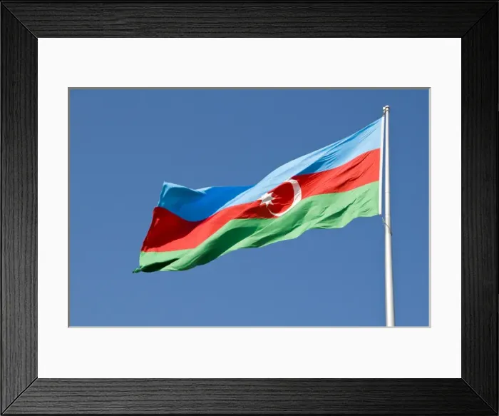 Framed Print : National Flag blowing in wind, Baku, Azerbaijan