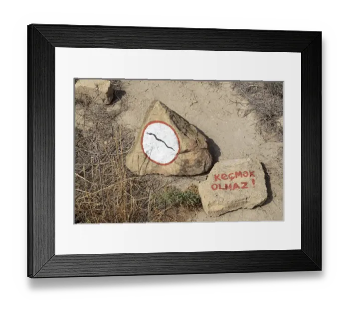 Framed Print : Azerbaijan, Qobustan. A warning to watch out for snakes at Gobustan National Park
