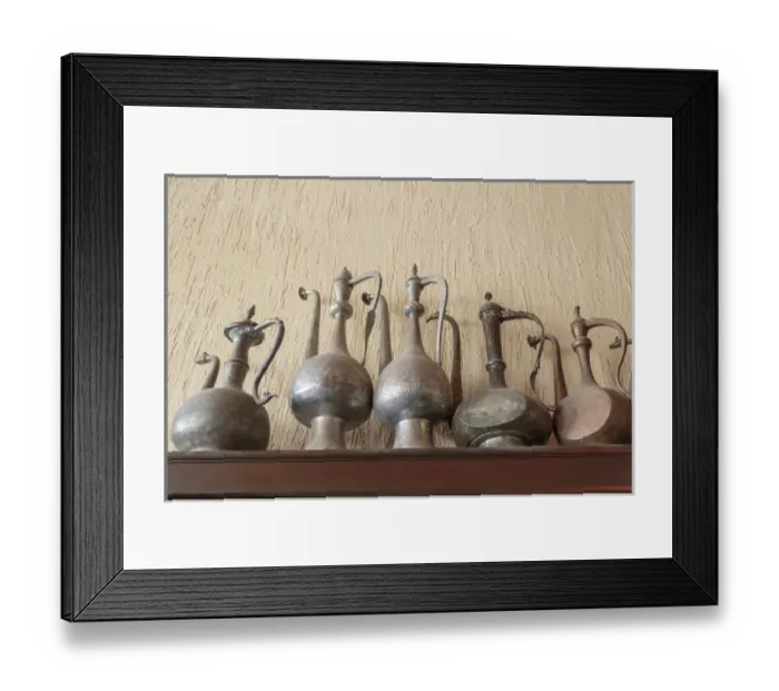 Framed Print : Azerbaijan, Lahic. A collection of engraved kettles Framed Print : Azerbaijan, Lahic. A collection of engraved kettles
