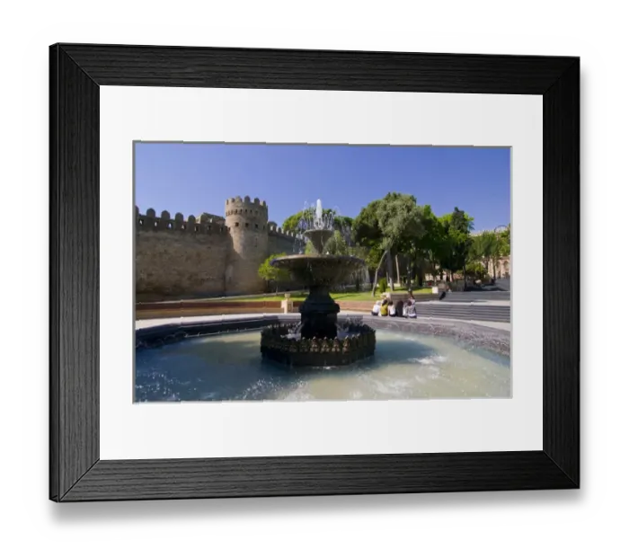 Framed Print : Fountain before the city wall of the old town of Baku, Azerbaijan, Caucasus Framed Print : Fountain before the city wall of the old town of Baku, Azerbaijan, Caucasus