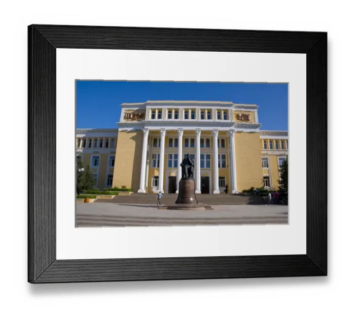 Framed Print : Hero statue before a goverment building, Baku, Azerbaijan