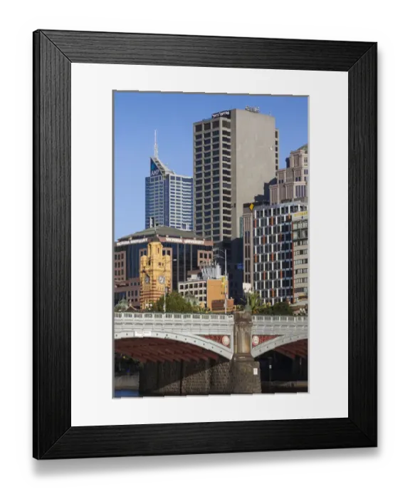Framed Print : Australia, Victoria, VIC, Melbourne, skyline along Yarra River and Princess Bridge