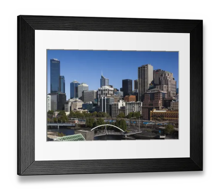 Framed Print : Australia, Victoria, VIC, Melbourne, skyline along the Yarra River towards Rialto Towers Framed Print : Australia, Victoria, VIC, Melbourne, skyline along the Yarra River towards Rialto Towers