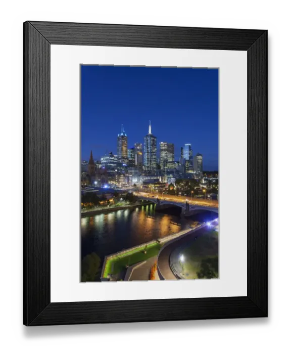 Framed Print : Australia, Victoria, VIC, Melbourne, skyline with Yarra River and Princess Bridge