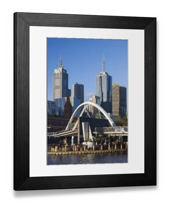 Framed Print : Australia, Victoria, VIC, Melbourne, skyline with Yarra River footbridge, late afternoon Framed Print : Australia, Victoria, VIC, Melbourne, skyline with Yarra River footbridge, late afternoon