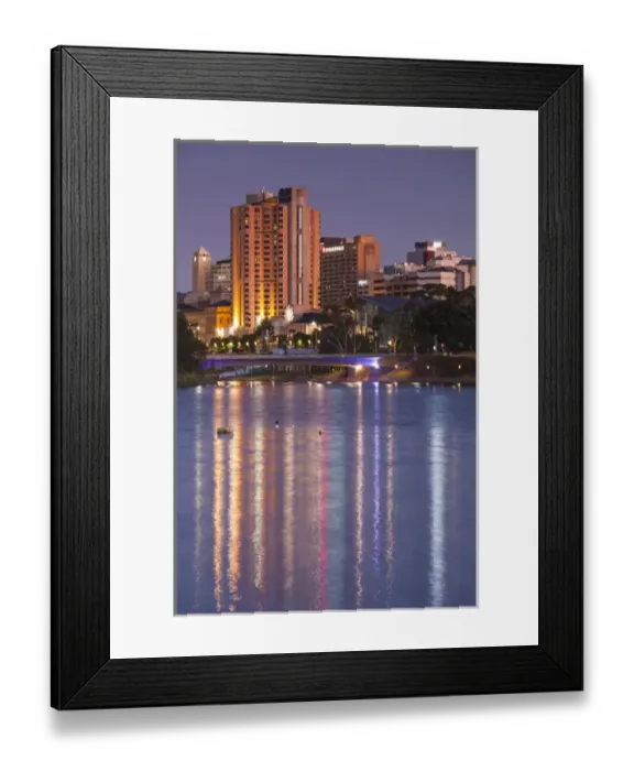 Framed Print : Australia, South Australia, Adelaide, skyline from Torrens Lake, daytime, dusk