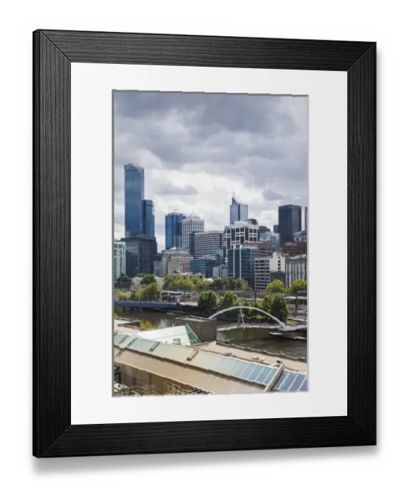Framed Print : Australia, Victoria, VIC, Melbourne, skyline along the Yarra River towards Rialto Towers
