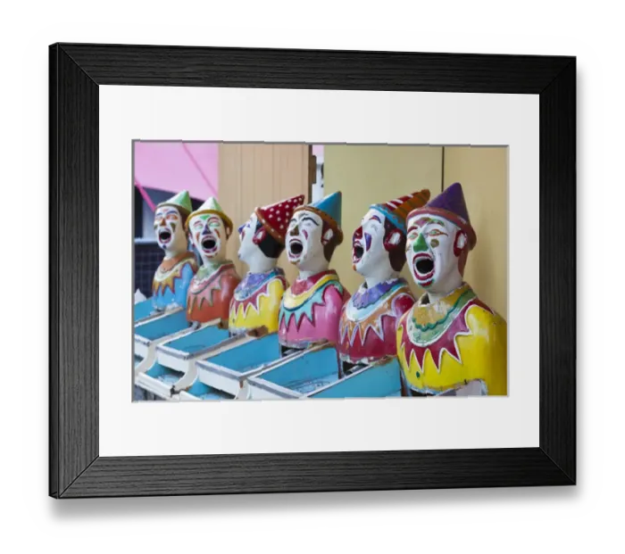 Framed Print : Australia, South Australia, Adelaide, Rundle Park, clown heads at water gun arcade Framed Print : Australia, South Australia, Adelaide, Rundle Park, clown heads at water gun arcade