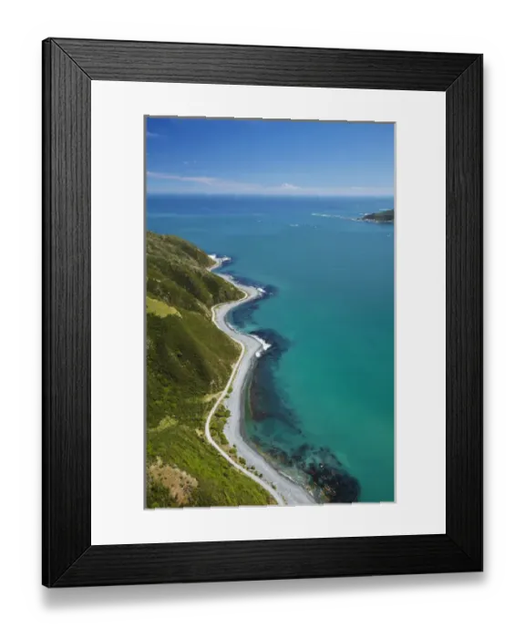Framed Print : Shoreline near Eastbourne, and entrance to Wellington Harbour, Wellington, North Island