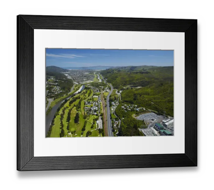 Framed Print : Hutt River, Manor Park Golf Course and State Highway Two, Lower Hutt, Wellington Framed Print : Hutt River, Manor Park Golf Course and State Highway Two, Lower Hutt, Wellington