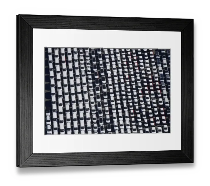 Framed Print : Newly imported vehicles at Ports of Auckland, Auckland, North Island, New Zealand