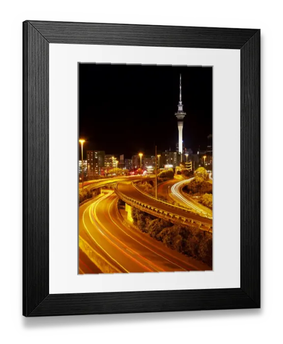 Framed Print : Motorways and Skytower, Auckland, North Island, New Zealand