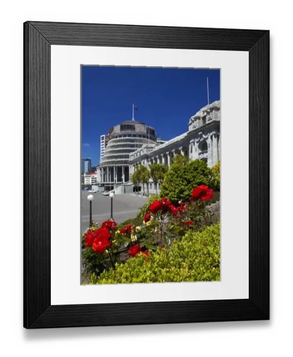 Framed Print : The Beehive and Parliament House, Wellington, North Island, New Zealand